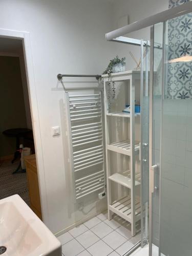 une salle de bain avec une douche, des toilettes et un lavabo dans l'établissement Villa spacieuse à Anduze avec piscine privée, à Générargues