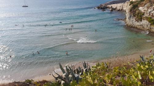 a group of people in the water at a beach at I Faraglioni Comfort Rooms in Terrasini