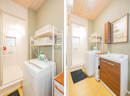 a laundry room with a washer and dryer and a sink at Mori hotel Akihabara 1 in Tokyo