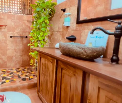 a bathroom with a sink and a shower at All Private Villa, Pool, HOT Jacuzzi, Magic Jungle Garden, Cocles Beach in Cocles