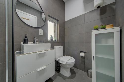 HamrunにあるCosy Penthouse in Hamrun - Walking distance to Vallettaのトイレ、洗面台、鏡を備えたバスルーム