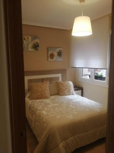 a bedroom with a bed with two pillows and a lamp at El piso de Amalia in Casalarreina