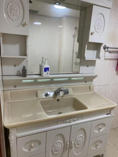a bathroom with a sink and a mirror at Huinan Accommodation, Close to Airport, Disney Resort, Wild Animal Park, Near Metrol 16 in Shanghai