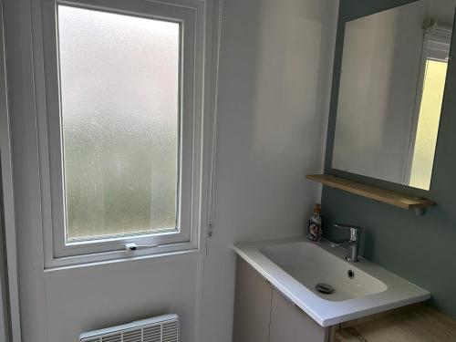 a bathroom with a sink and a window at Bungalow confortable à Saint-Brevin-les-Pins avec piscine, 40 m² in Saint-Brevin-les-Pins