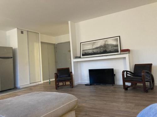 un salon avec deux chaises et une cheminée dans l'établissement Propriano centre, à Propriano