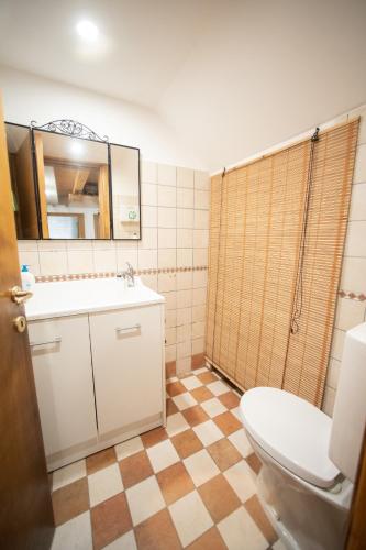 a bathroom with a toilet and a sink and a mirror at Dimora del Pescatore - apeliving- Pellestrina Ve in Pellestrina