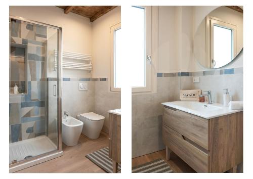 萨维利亚诺Due archi的带水槽、淋浴和马桶的浴室