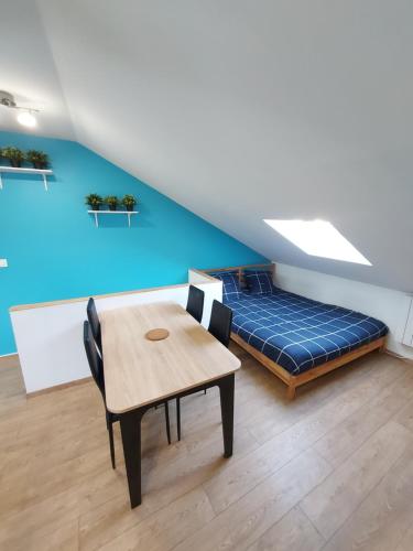 a room with a bed and a table and chairs at studio Buhler - Mulhouse centre in Mulhouse