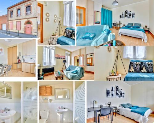 un collage de photos d'une chambre d'hôtel dans l'établissement Appartement khristina, à Toulouse