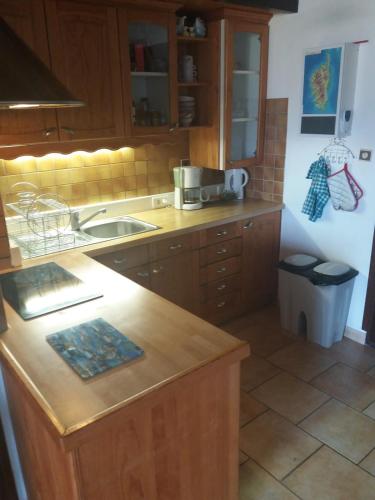 une cuisine avec un évier et un plan de travail dans l'établissement La Perle du Valinco #Familial#Balcon#Piscine#Mer, à Propriano
