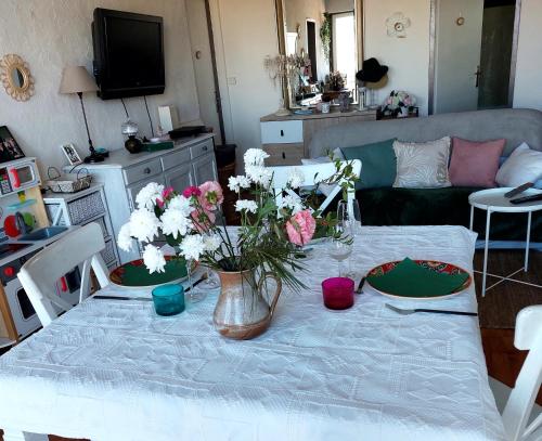 Μια τηλεόραση ή/και κέντρο ψυχαγωγίας στο Chambre chez l'habitante avec salle de bain et cuisine communes - Présence d'un chat