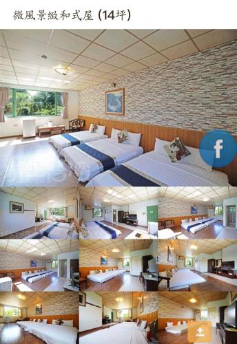 a collage of photos of a room with two beds at Pulicity Villa B&B in Puli