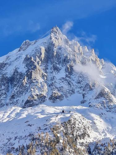 a mountain covered in snow on a clear day at Happy Moose - Cosy Mont Blanc View apartment in Chamonix-Mont-Blanc