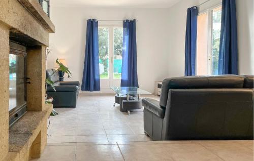 un salon avec deux canapés et une cheminée dans l'établissement Pet Friendly Home In Vers-Pont-Du-Gard, à Vers-Pont-du-Gard