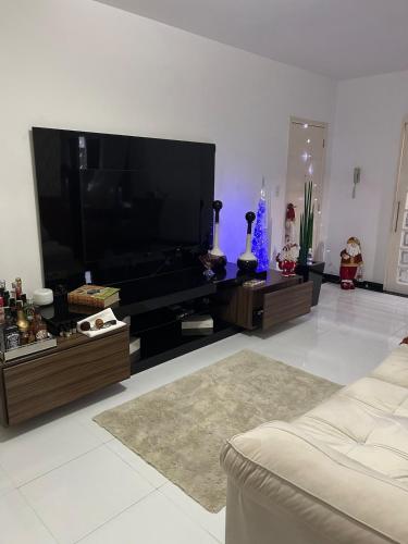 a living room with a large flat screen tv at Apartamento Kobrasol - Ótima localização in São José