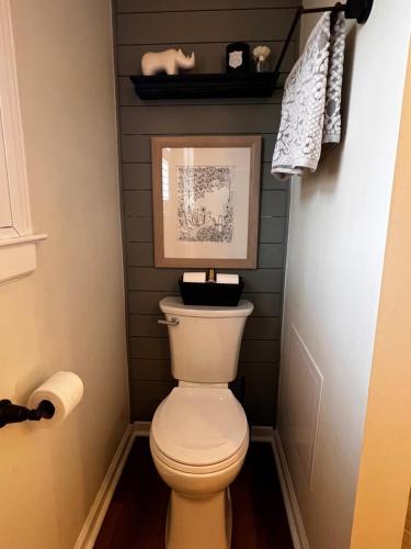 a bathroom with a toilet and a picture on the wall at Rabbits Run Mountain Retreat in Mentone