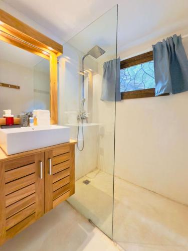 a bathroom with a sink and a shower at Soul Dream Bonita in Las Terrenas