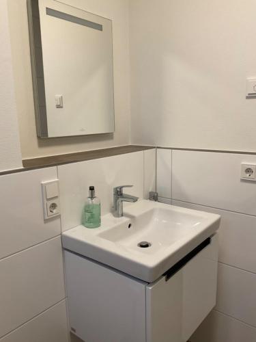 Bilik mandi di Tolles Ferienhaus freistehend mit Sauna und Kamin