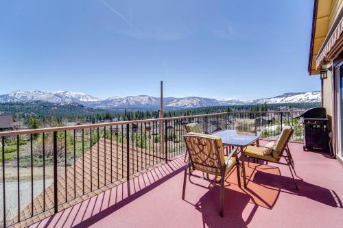 a balcony with a table and chairs and a grill at Furnished Deck and Gas Grill South Lake Tahoe Home! in South Lake Tahoe