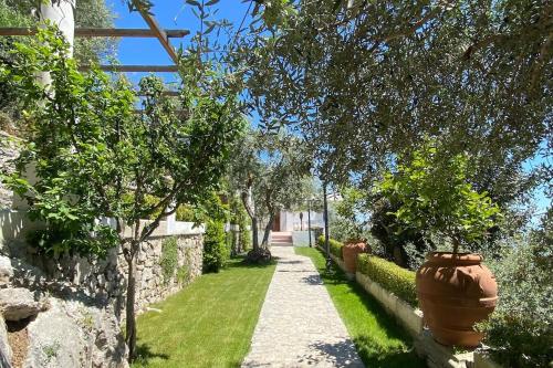 a garden with a vase on the side of a wall at Villa Antonella Amalfi Coast in Praiano
