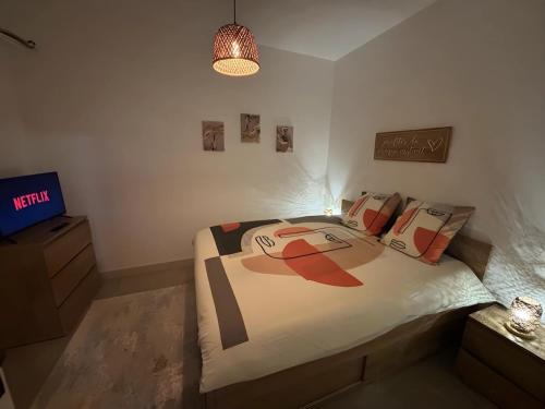 une chambre avec un lit et une télévision dans l'établissement Cosy Apartment in Cannes, à Cannes