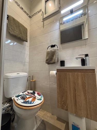 une salle de bain avec toilettes et lavabo dans l'établissement Cosy Apartment in Cannes, à Cannes