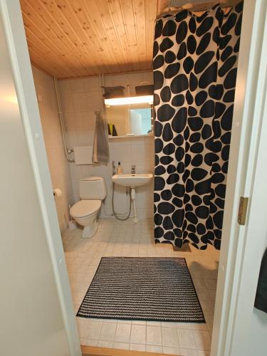 un bagno con un water e un lavandino di Eerikinkadun Helmi a Salo