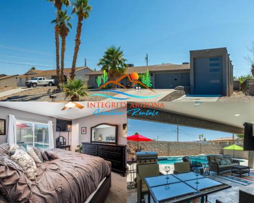 a house with a large bed and a pool at Coral Havasu Vacation in Lake Havasu City