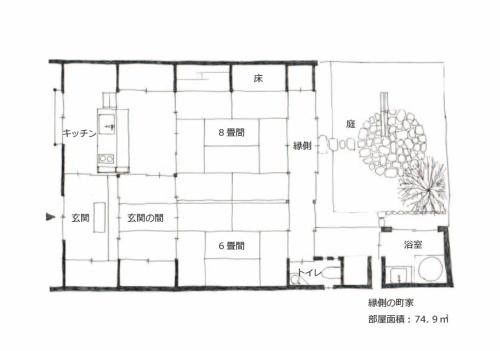 a floor plan of a house at 奈良町宿 紀寺の家 Naramachiyado Kidera no ie in Nara