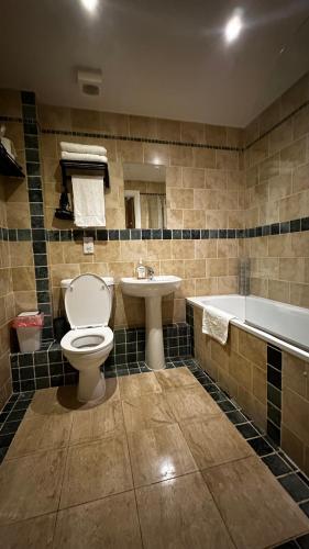 a bathroom with a toilet and a sink and a tub at One Bedroom Flat Town Centre Colchester in Colchester