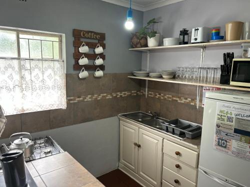 a kitchen with a sink and a counter top at Sabie Self Catering Apartments in Sabie