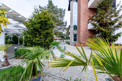 Zahrada ubytování APARTAMENTY przy plaży z basenem z podgrzewaną wodą i mini SPA - Ośrodek Kolonijno-Wczasowy Mewa
