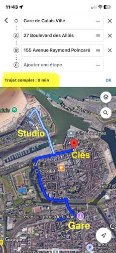 Capture d'écran d'une carte d'une ville dans l'établissement Studio Horizon Bleu, vue mer, à Calais