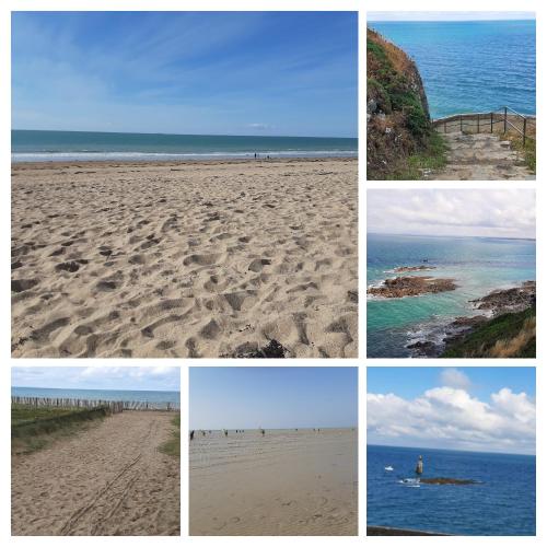 un collage de quatre photos d'une plage dans l'établissement Appartement 2 pieces, à Jullouville
