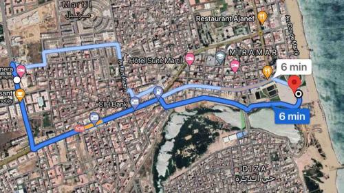 a map of a city with red dots at Résidence Palmera Martil in Martil