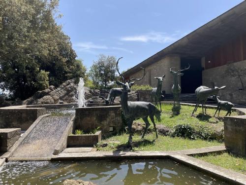a statue of deer standing in front of a fountain at Casakubrick mansión in Castelltersol
