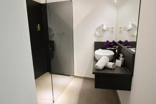 a bathroom with a sink and a mirror at Hotel Adler in Waiblingen