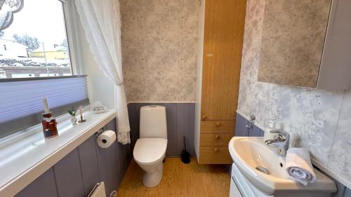 a bathroom with a toilet and a sink at Nonstinden View Lofoten in Ballstad