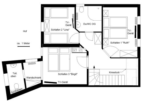 a black and white floor plan of a house at Haus Molle in Benneckenstein