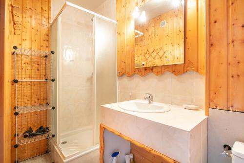 une salle de bain avec un lavabo et une douche dans l'établissement Les 4D - Pistes à 800m, parking privé, à La Toussuire