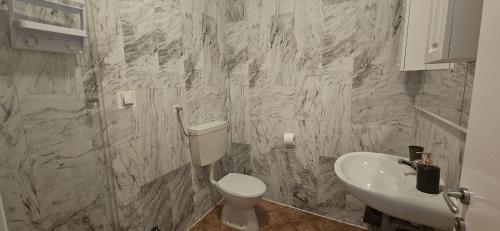 a bathroom with a toilet and a sink at Villa Merci Budva in Budva