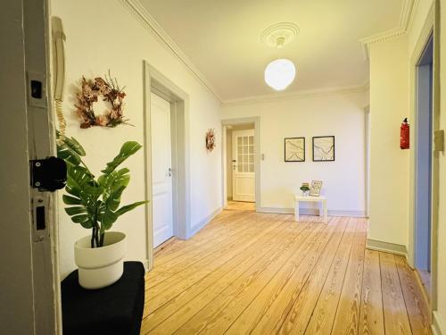 an empty hallway with a potted plant in a room at aday - Beautiful and Spacious 4 bedroom - Heart of Aalborg in Aalborg