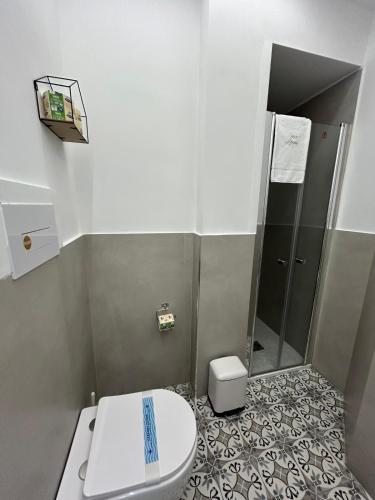 a small bathroom with a toilet and a shower at Palermo Centro Affittacamere Spina in Palermo