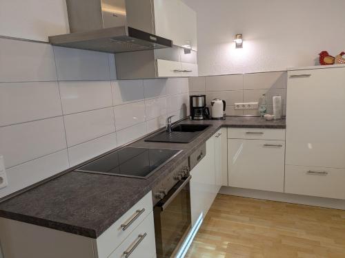 Η κουζίνα ή μικρή κουζίνα στο Ferienhaus Rauwolf mit 2 Ferienwohnungen