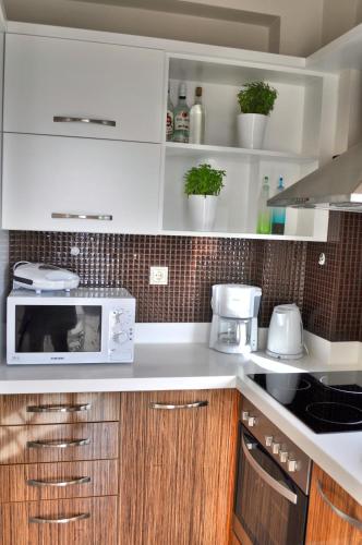 Кухня или мини-кухня в Geräumiges Ferienhaus In Mithimna Mit Eigenem Pool
