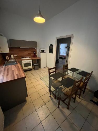 une cuisine et une salle à manger avec une table et des chaises dans l'établissement Appartment Doutre Terrasse- 2ch, à Angers