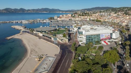 an aerial view of a beach and a city at L'Esterel in Cannes