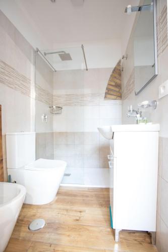 Un baño con lavabo, bañera e inodoro. en Troppo Forte appartamento a due passi dal Colosseo, en Roma