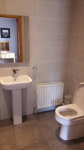 a bathroom with a white toilet and a sink at Priory Guest Accommodation in Killarney