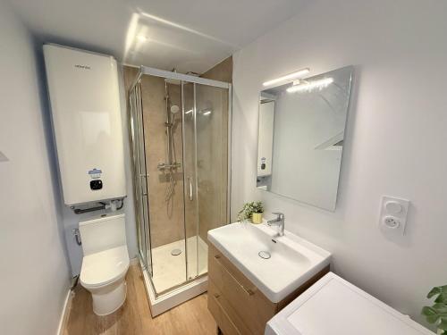 ein Badezimmer mit Dusche, Toilette und Waschbecken in der Unterkunft Cosy Corail - T2 - Place Verdun in Pau